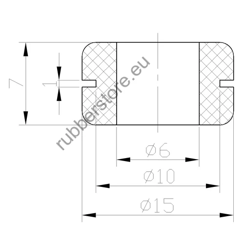 Rubber grommet 15/10/6 x 7/1 mm  