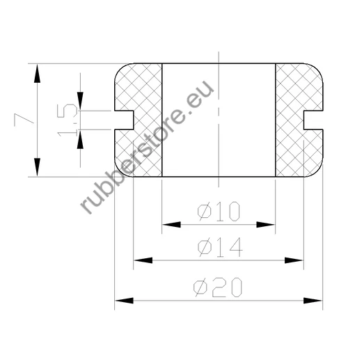 Rubber grommet 20/14/10 x 7/1,5 mm        