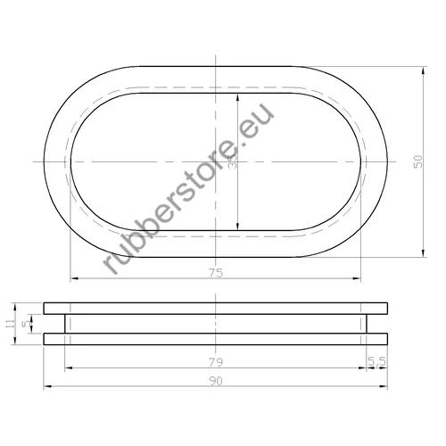 Rubber grommet oval 75/35x5 mm     