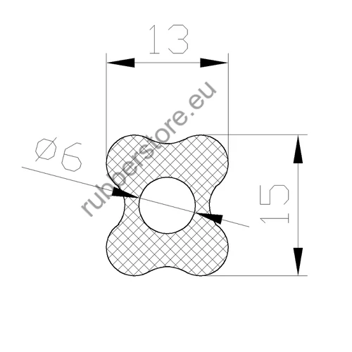 Rubber profile 15x13 mm